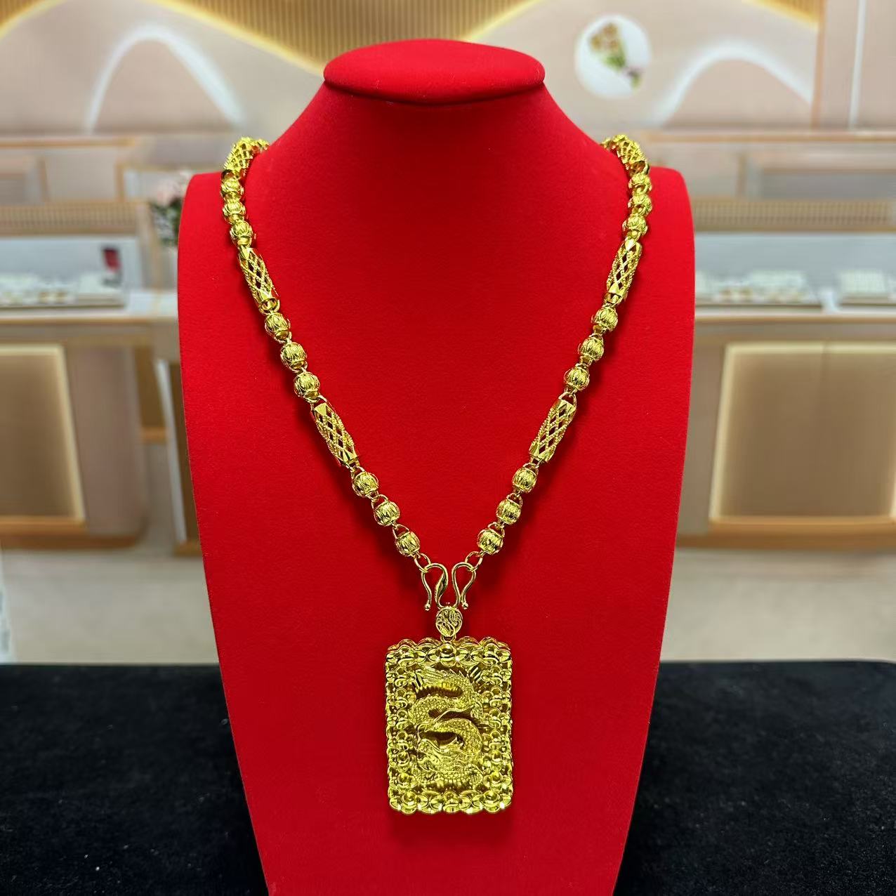 抖音好物 时尚镂空龙牌套装项链男款潮流经典霸气不掉色C款
