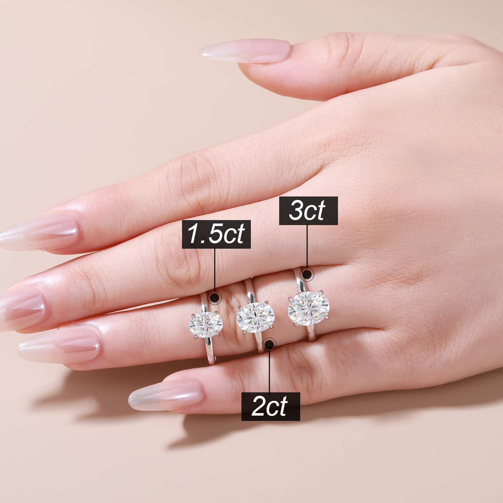 925银莫桑石戒指 蛋形D色莫桑钻气质百搭镶嵌轻奢设计感叠戴指环