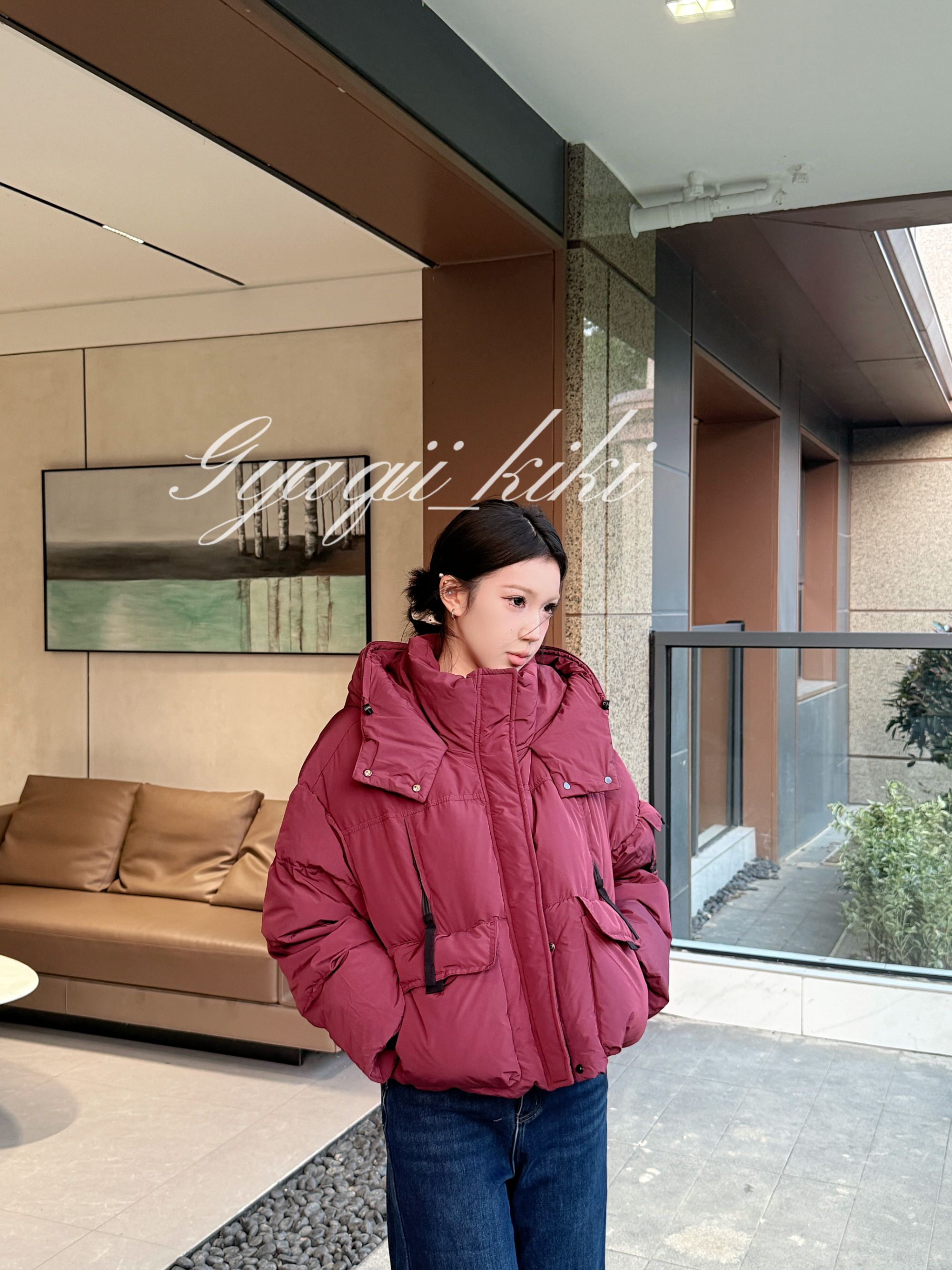 羽绒拼接连帽常规保暖短款百搭加厚秋冬冬季