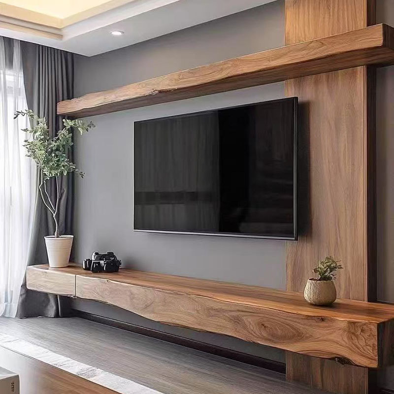 2025年新款地柜实木挂墙电视柜整块木板悬空设计民宿小户型客厅