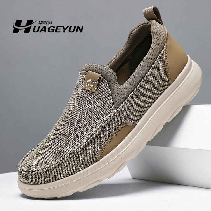 2025春新款透气休闲男鞋软底防滑百搭板鞋厚底增高运动一脚蹬单鞋