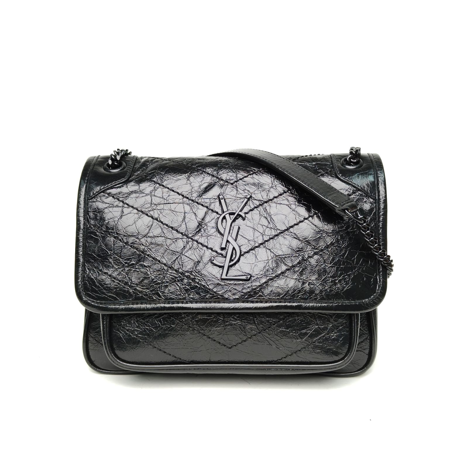 99新 YSL/圣罗兰 【娇】Niki 21 D扣 黑色皮革C 130735