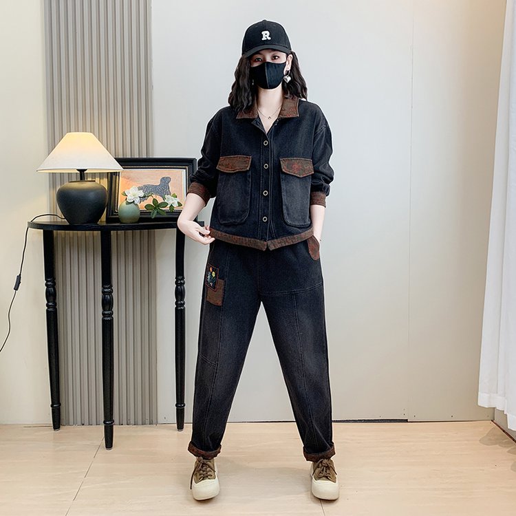 2025秋季新款时尚百搭气质春秋显瘦水洗牛仔套装女复古减龄