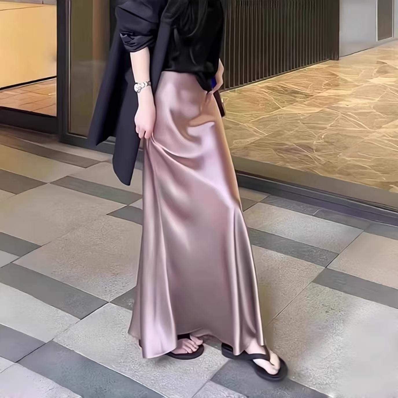 醋酸缎面鱼尾半身裙女高端气质垂感一步裙高腰显瘦包臀裙连衣裙