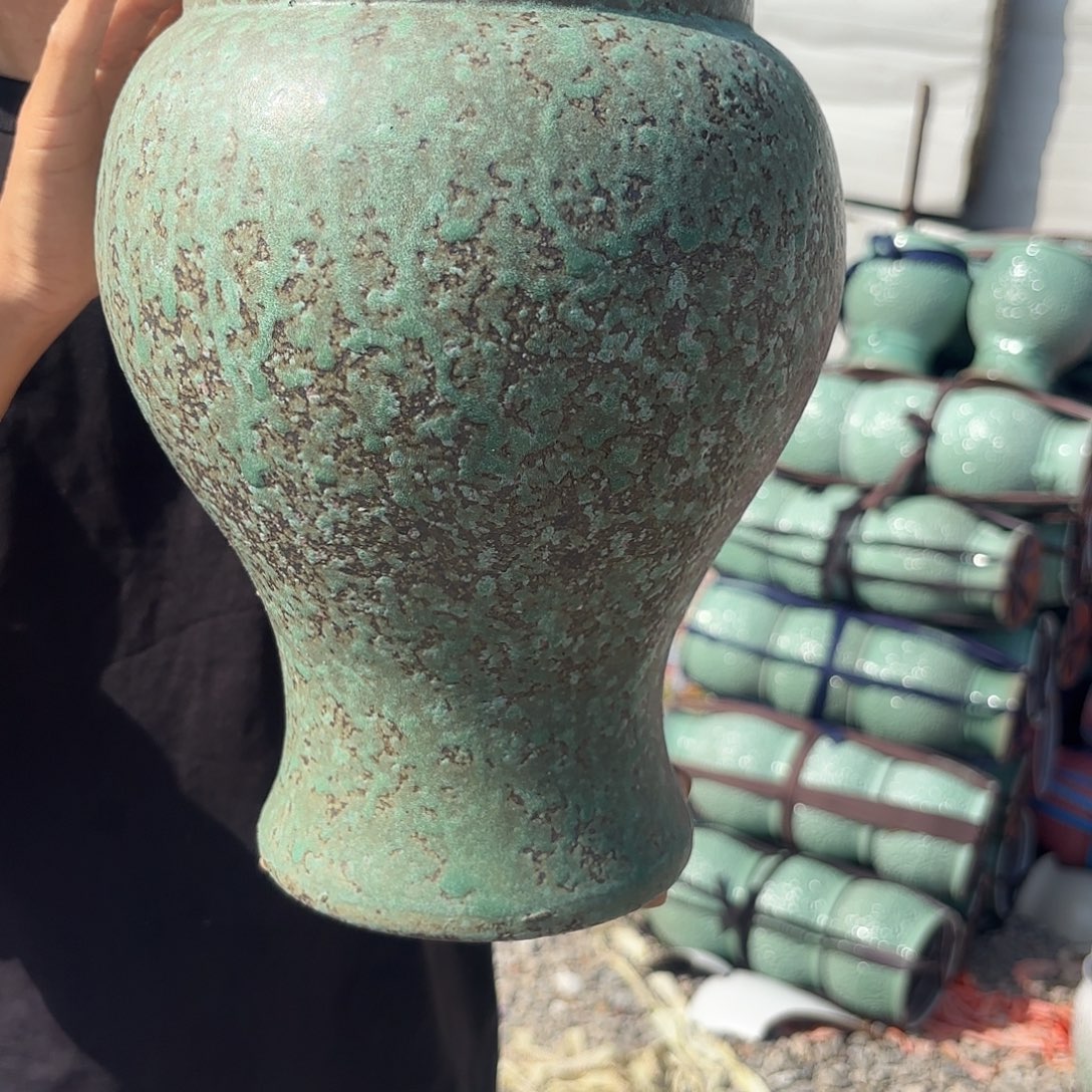 紫砂花盆绿鱼尾一个口径16*27