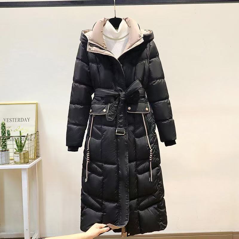 棉服显瘦常规厚款长款宽松大码保暖韩版女连帽长款收腰设计感棉衣