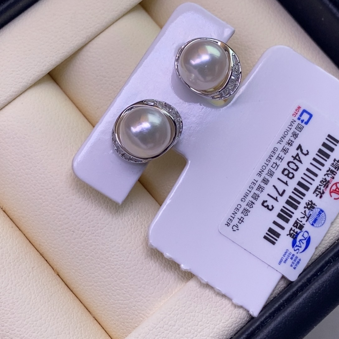 银S925镶嵌海水珍珠耳饰