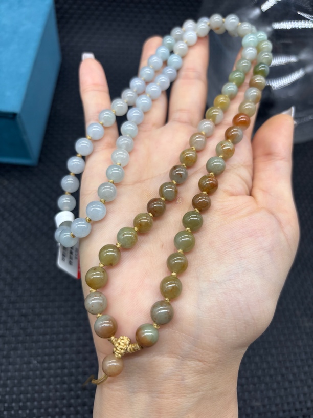 高端天然缅甸A货翡翠老坑冰黄翡圆珠7mm玉石挂件绳毛衣链长链百搭