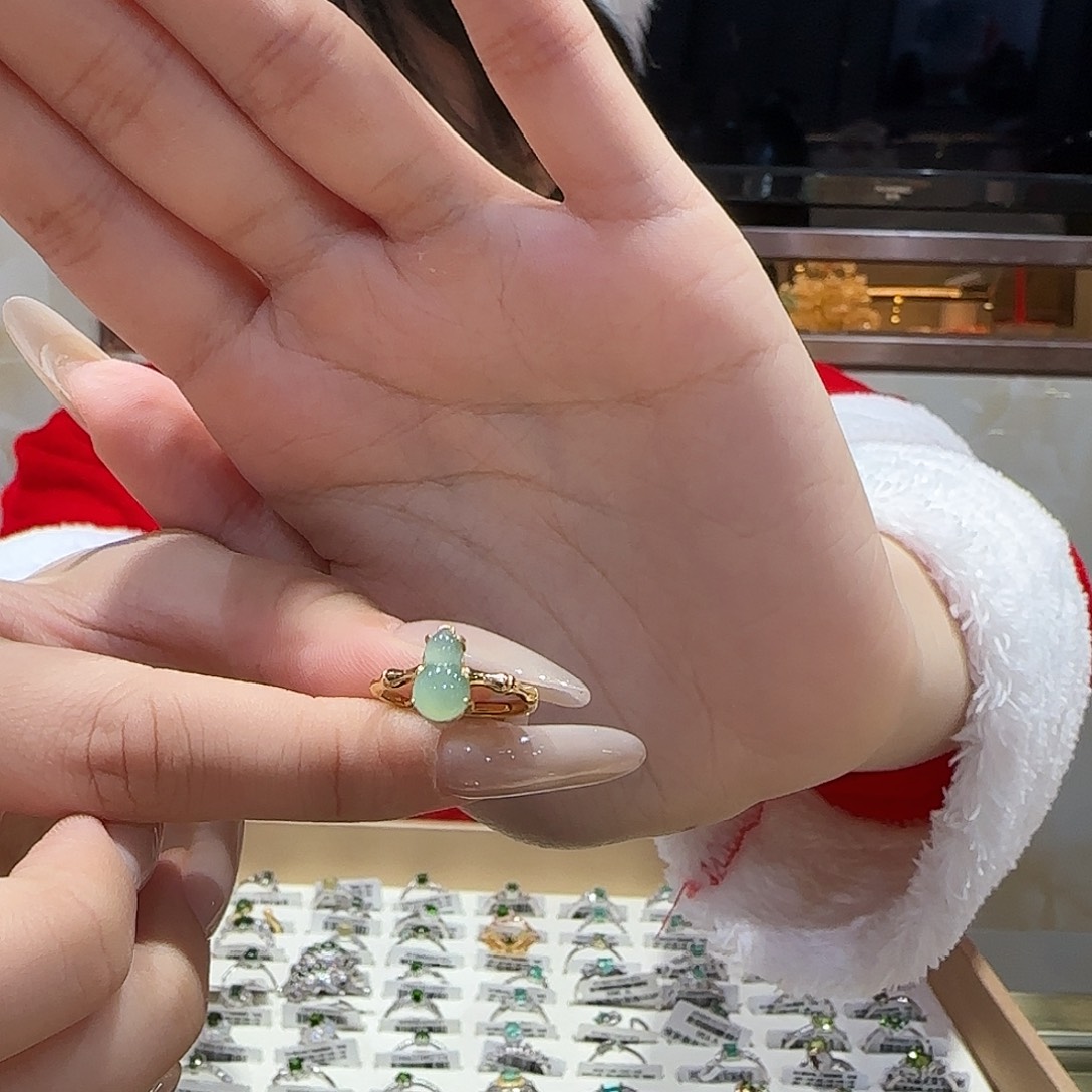 和田玉银S925镶嵌戒指竹节款 葫芦福禄 猫眼节节高升