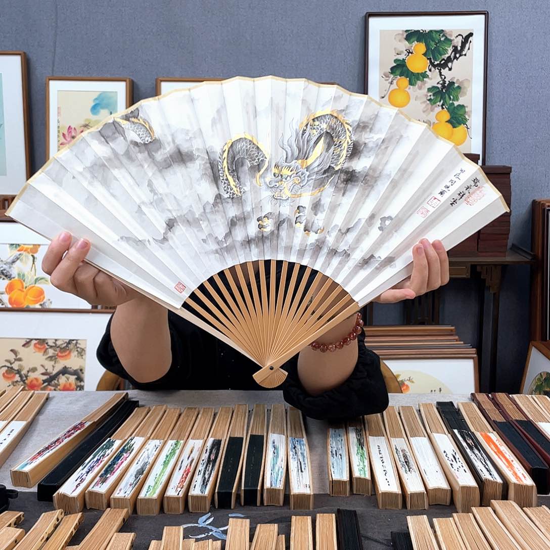 国画95寸玉竹-纯手绘-文玩扇骨（默认粘好）