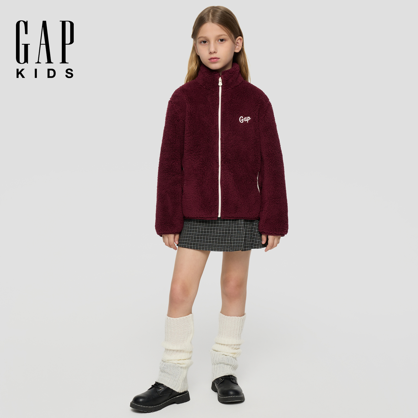 Gap女童2025秋冬新款珊瑚绒logo刺绣立领卫衣儿童装805324/805073