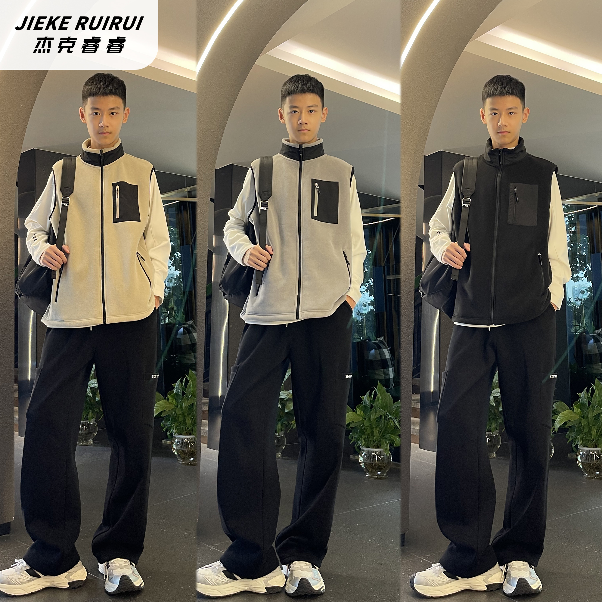 【现货-夏】冬季新款加绒无袖马甲休闲宽松中大童亲子装奥利绒马甲