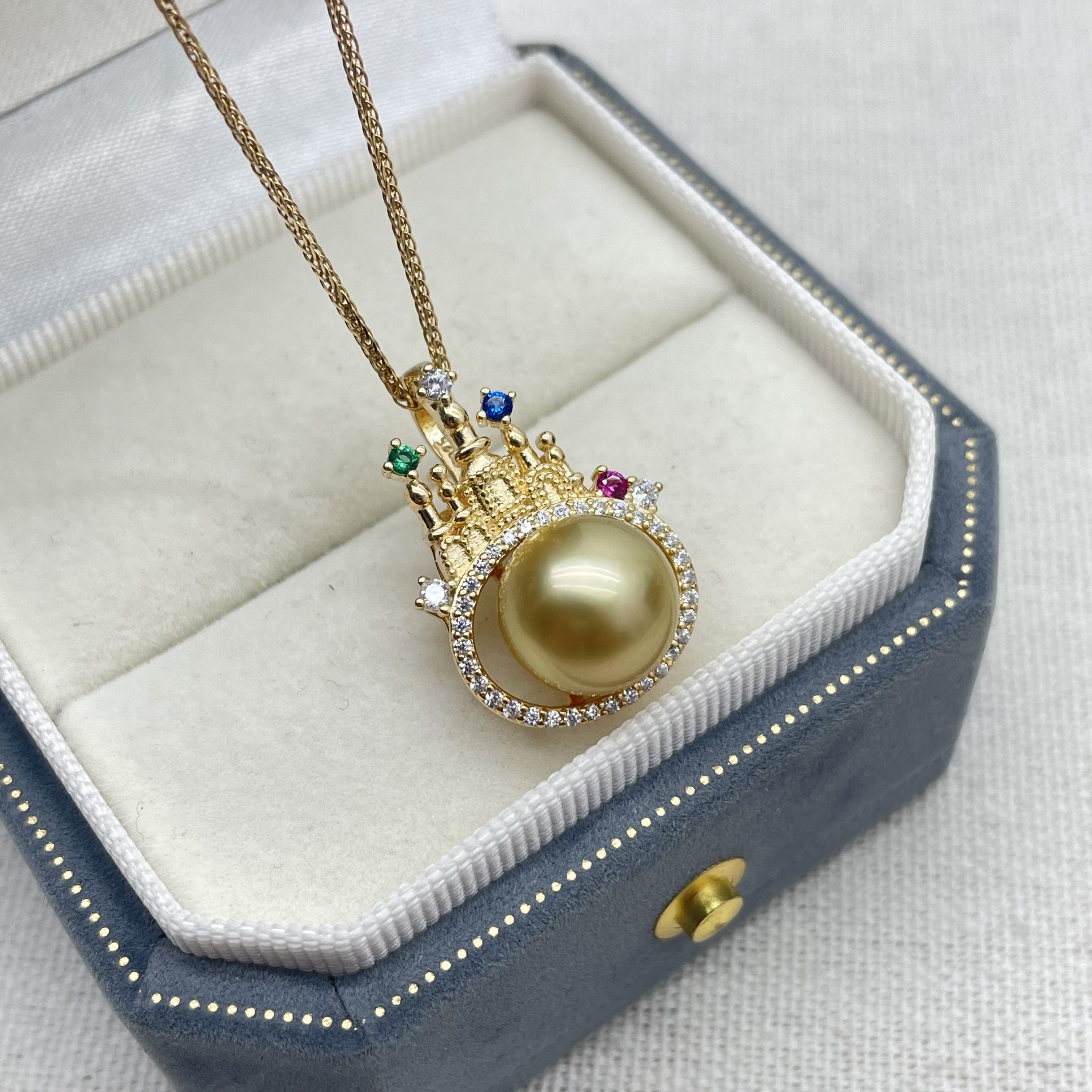 海水南洋金珠城堡可掰扣吊坠S925浓金10-11mm（不含链）