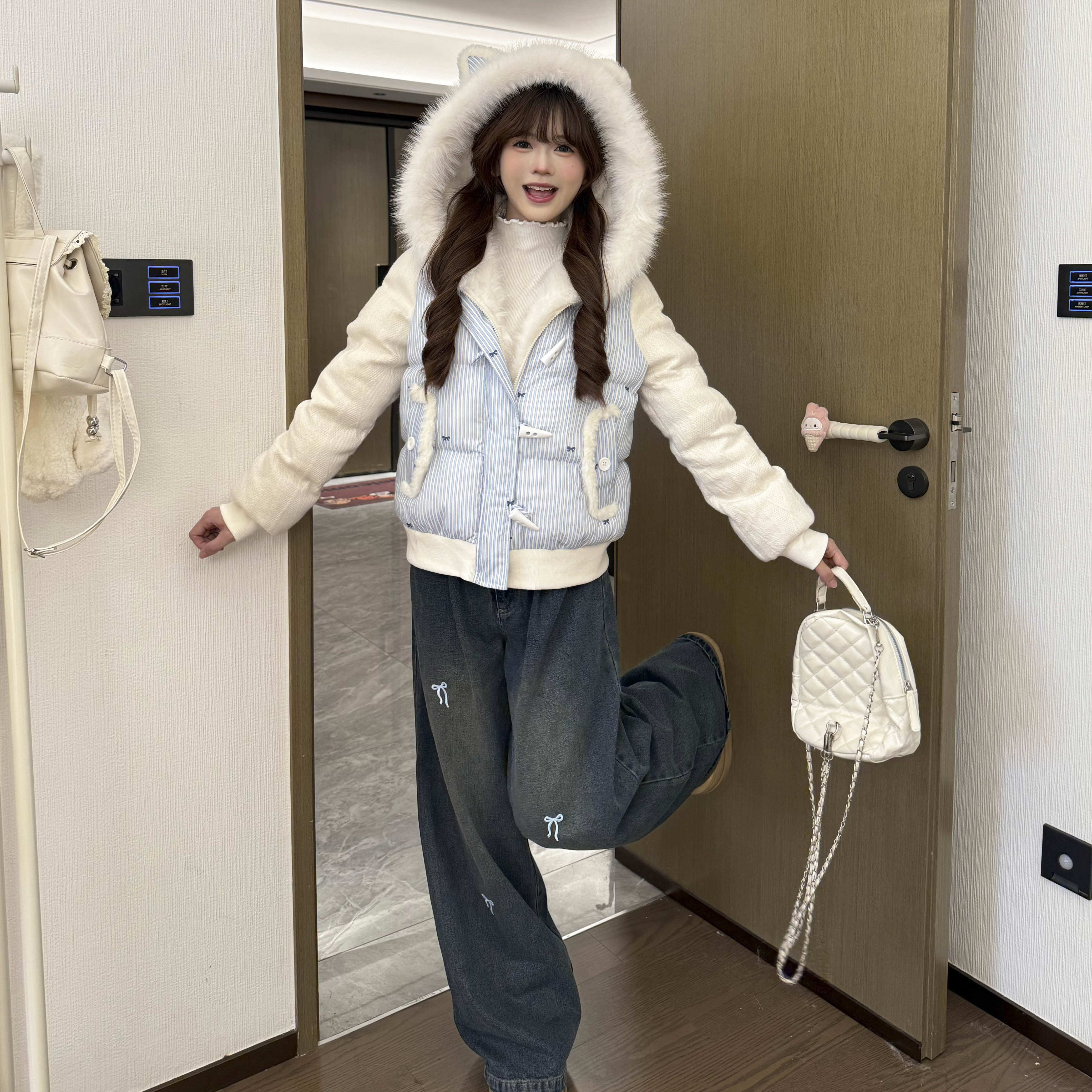 桔梗house 初冬糯糯 甜美风慵懒毛绒少女连帽外套加厚棉服冬穿搭