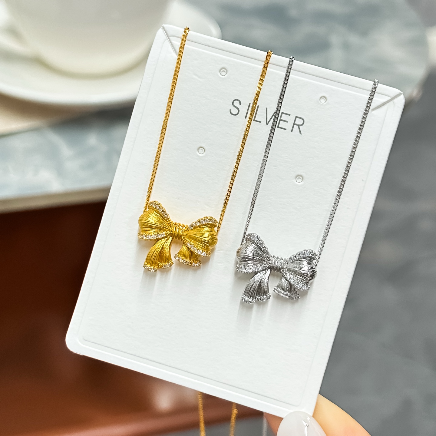 坠链均925银 女在逃公主蝴蝶结吊坠锁骨链时尚百搭气质高级感链坠