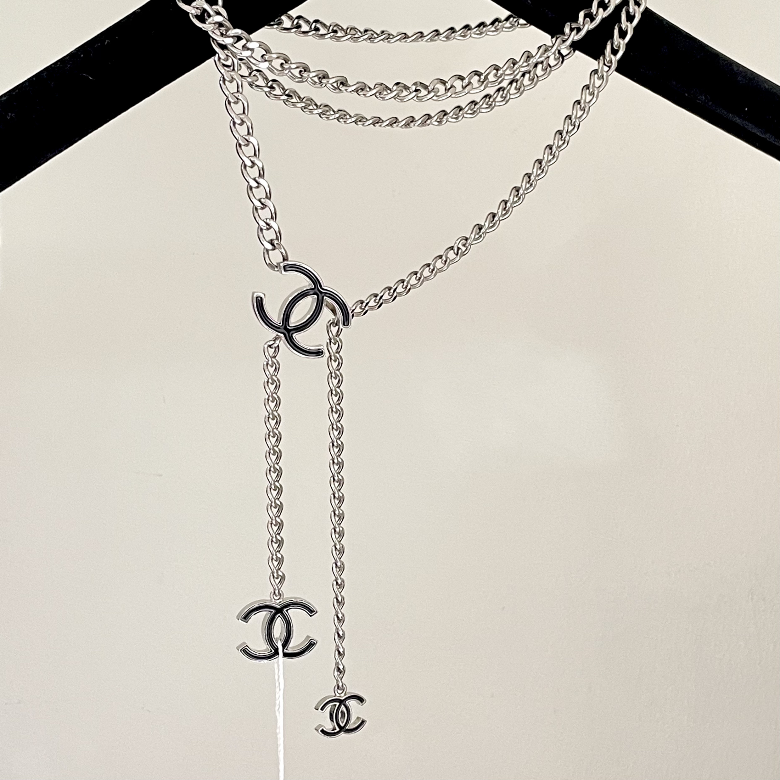 95新 Chanel/香奈儿 07v黑珐琅双C银色腰链87607643