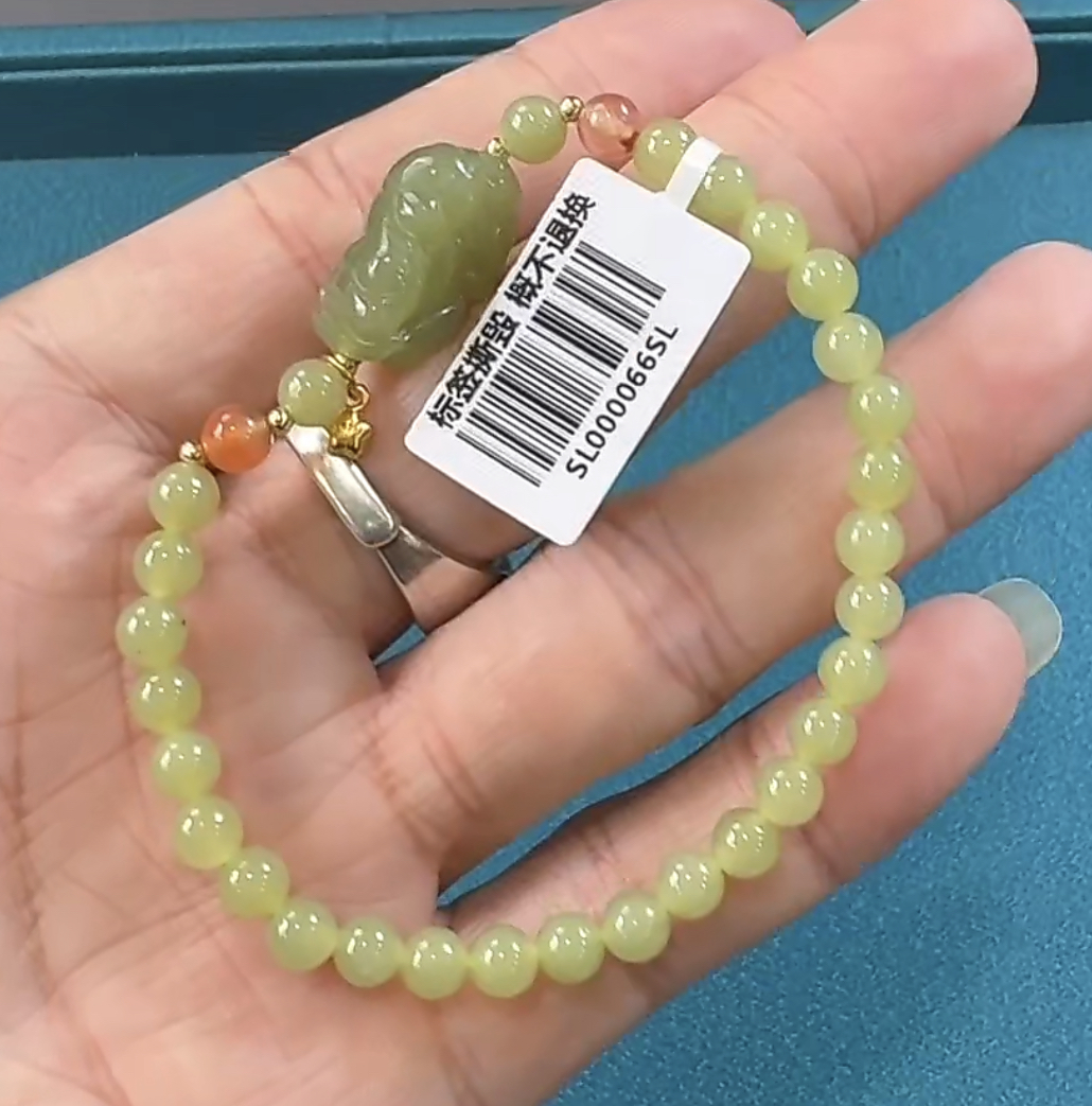 【倔老头精品】和田玉貔貅黄口料手串