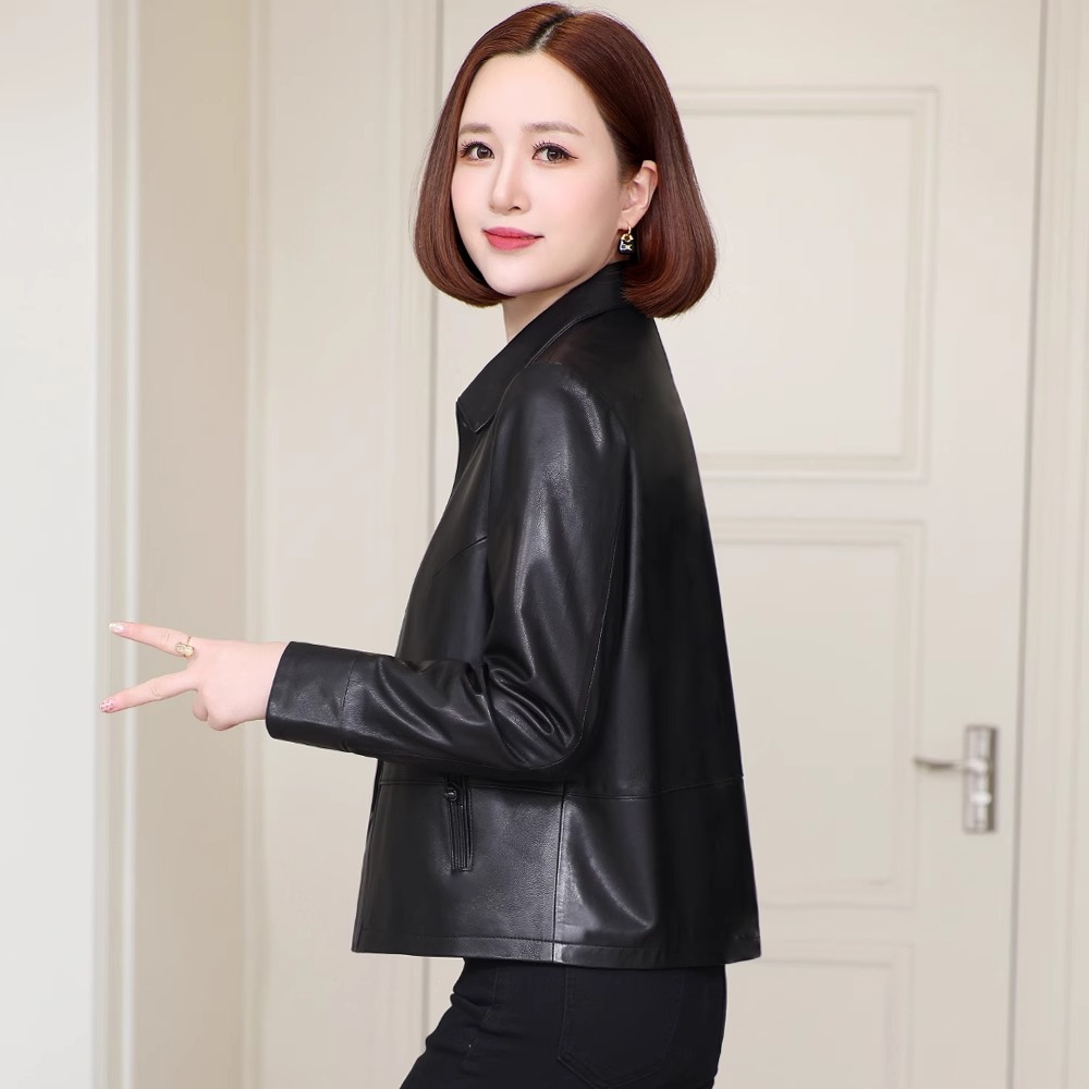海宁真皮皮衣女2025秋季新款中年妈妈纯绵羊皮夹克小个子短款外套