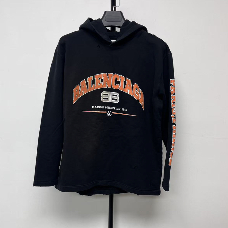 未使用 Balenciaga/巴黎世家 字母印花连帽长袖卫衣 03158