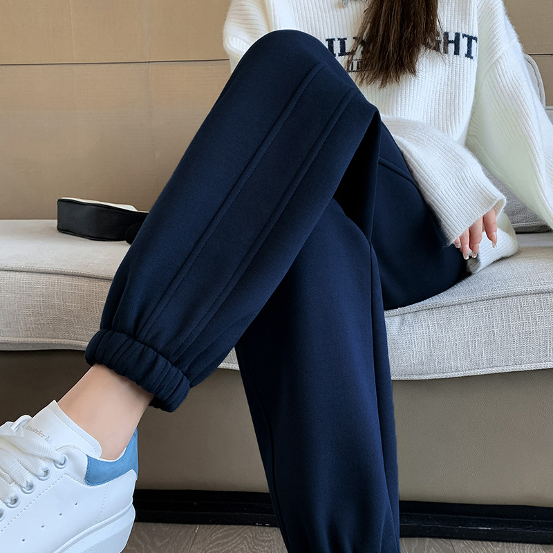 女士爆款卫裤女春秋薄款2025秋冬加绒休闲运动高腰藏青色休闲裤子