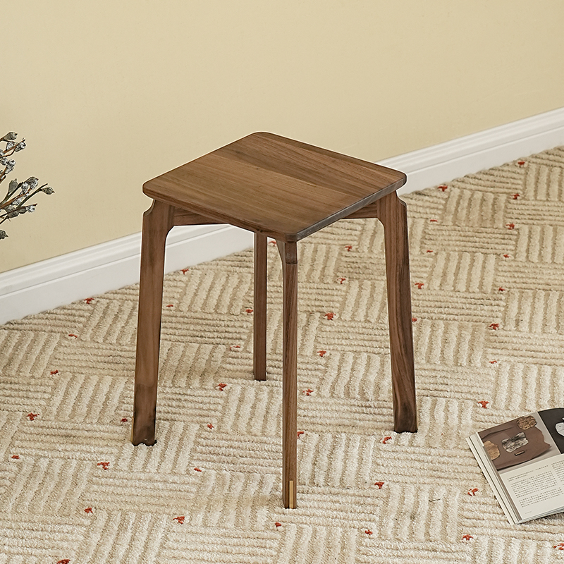 致典北美黑胡桃木沁雅高凳可叠放高凳方凳茶凳板凳凳子客厅备用凳