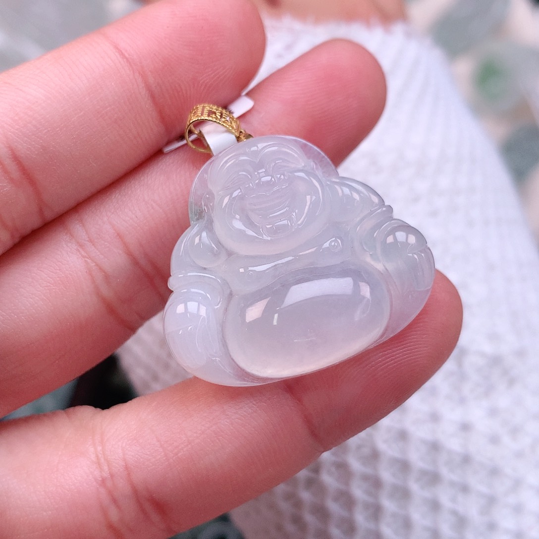 翡翠颈饰18K金镶嵌冰胶佛公