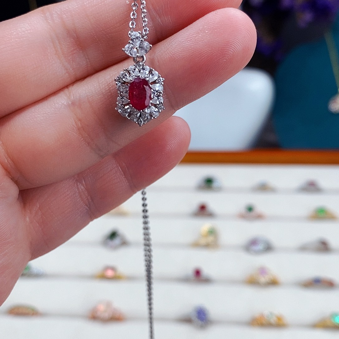 红宝石颈饰银S925镶嵌