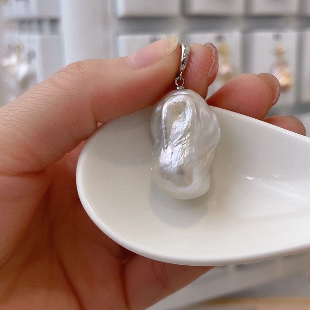 淡水珍珠天然珍珠巴洛克银S925镶嵌