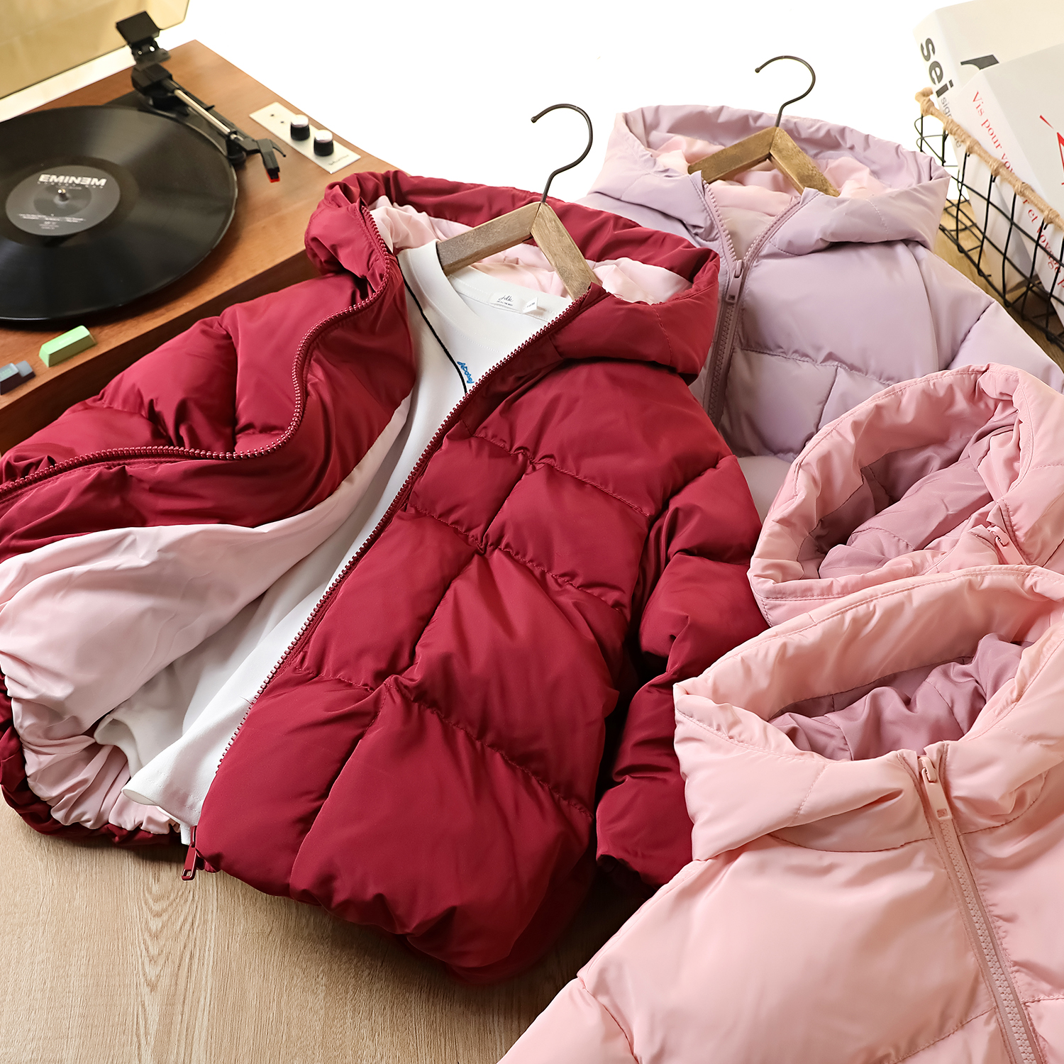 儿童冬季休闲风纯色棉衣女童面包服中大童加厚冬装连帽棉袄