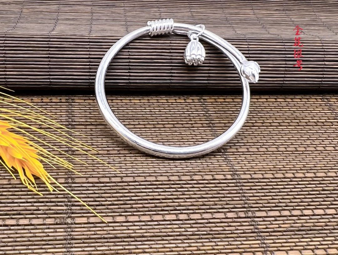 足银手镯 足银手镯 女款手工时尚两世欢传承光面古风简约手镯