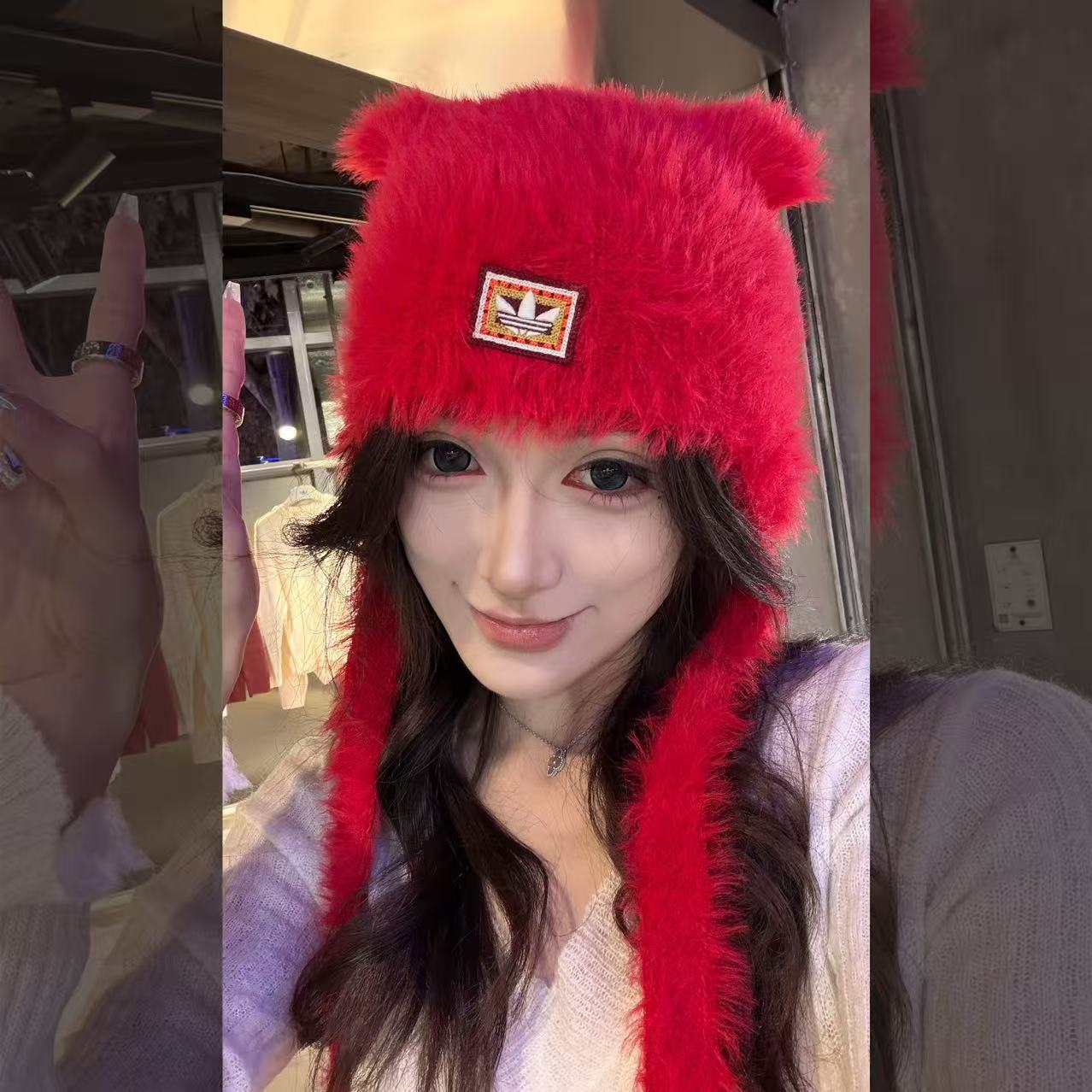 ADIDAS NEW YEAR BEANIE新年款毛绒运动猫耳帽针织护耳帽KH0286