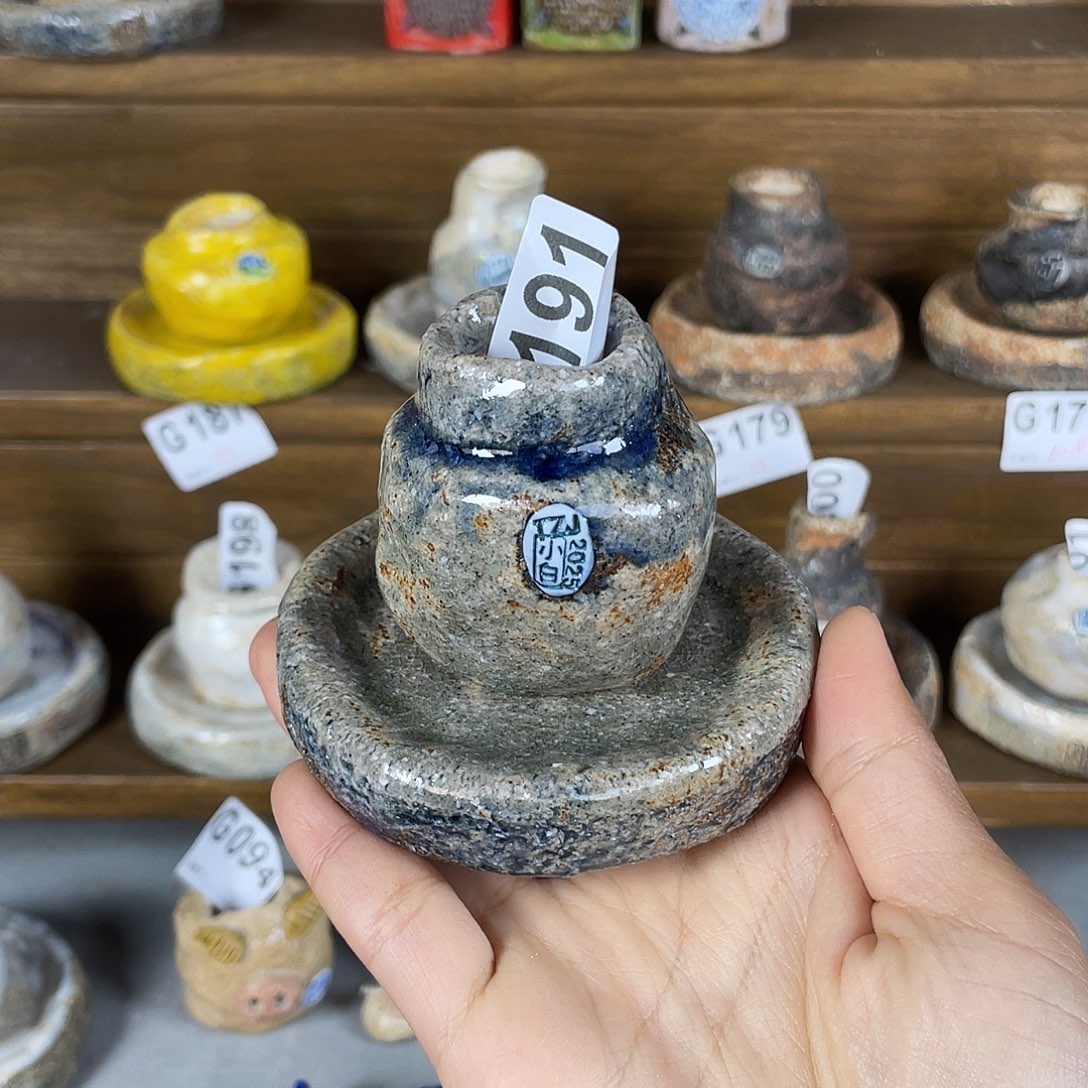 蓝***肉坛子姐花盆小白孤品 匣钵土一套 内口2.2