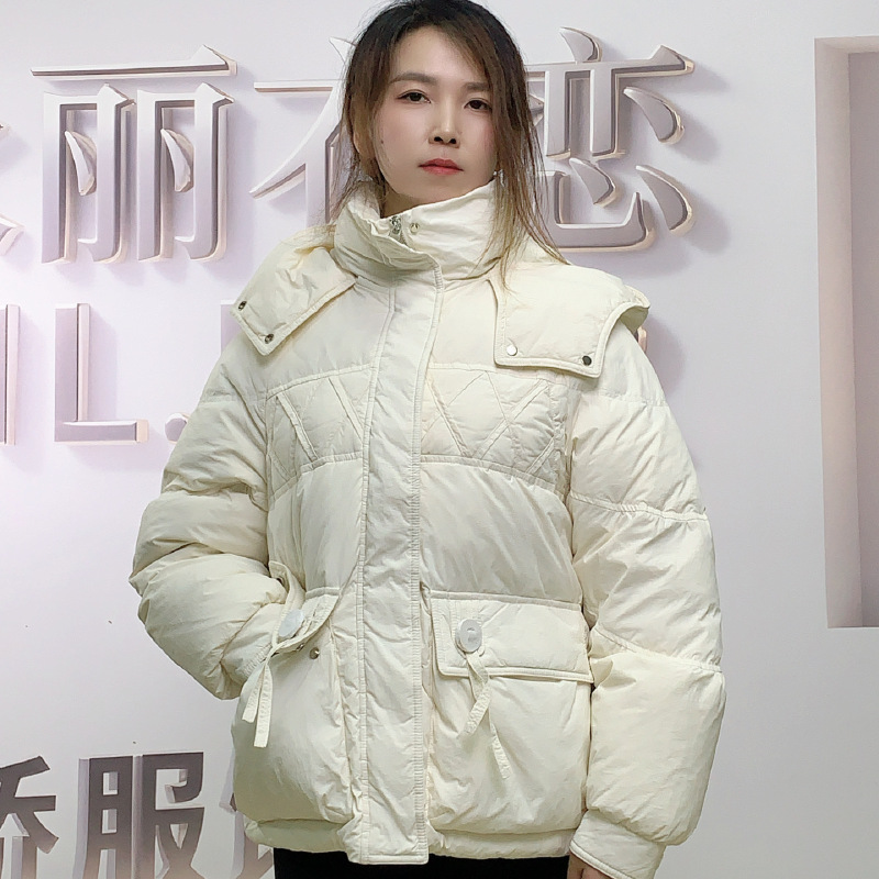 【丽姐专属】韩版连帽大扣时尚百搭羽绒外套5003