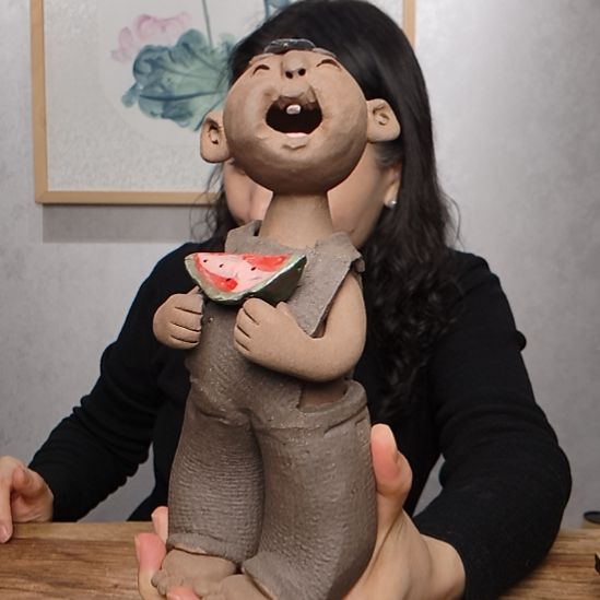 步***停粗砂不规则羲媧娃系列作品西瓜男娃