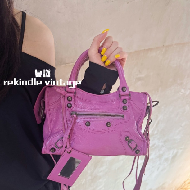 95新 Balenciaga/巴黎世家 复燃精选/紫色city mini机车斜挎包