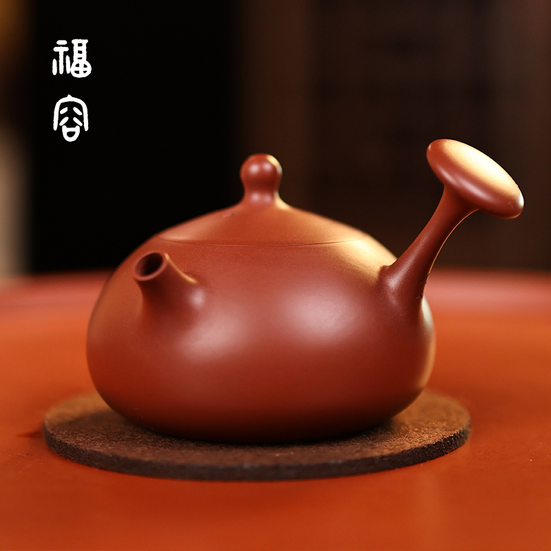 邱桂彪制 纯手工潮州手拉壶 西施侧把 陈腐朱泥 泡茶壶 茶具