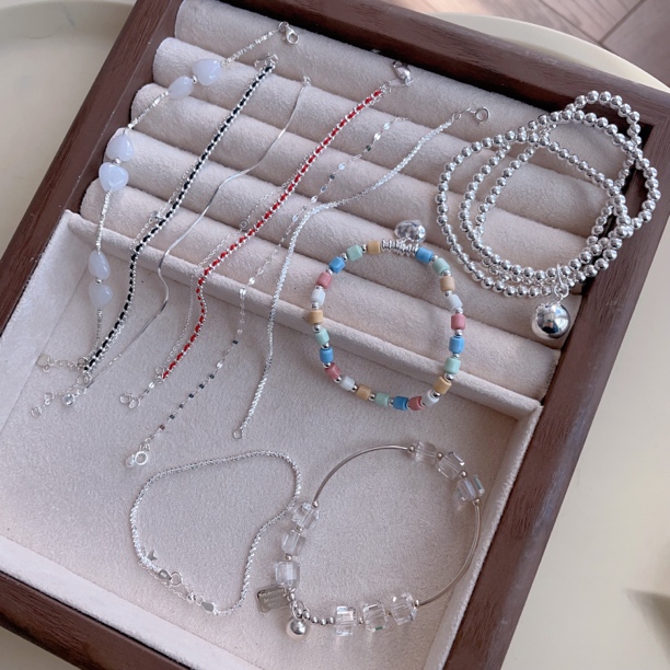 925银手链 S925纯银红手链编织银球手串简约个性复古小众ins时尚