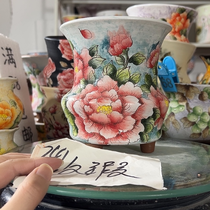 景德镇幸运花盆手绘韩式花盆