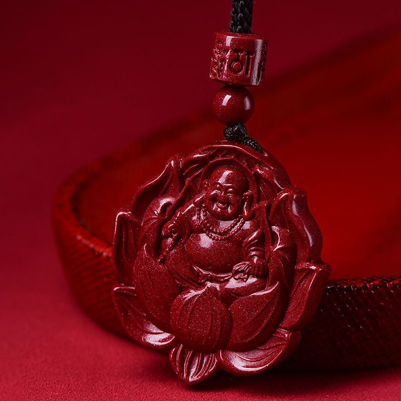 含辰砂工艺品高含量保真朱砂弥勒佛永保平安吊坠挂件