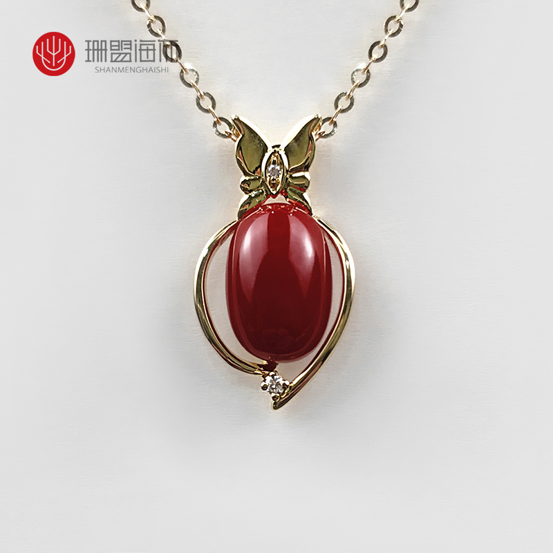 红珊瑚阿卡蛋面珊瑚吊坠 