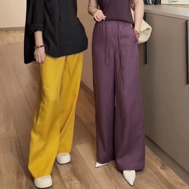 天丝亚麻阔腿裤女2025夏季新款高级感直筒休闲垂感慵懒松弛感裤子
