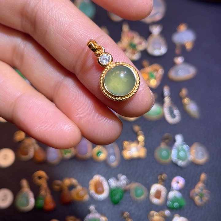 翡翠银S925镶嵌吊坠(不含链)天然翡翠