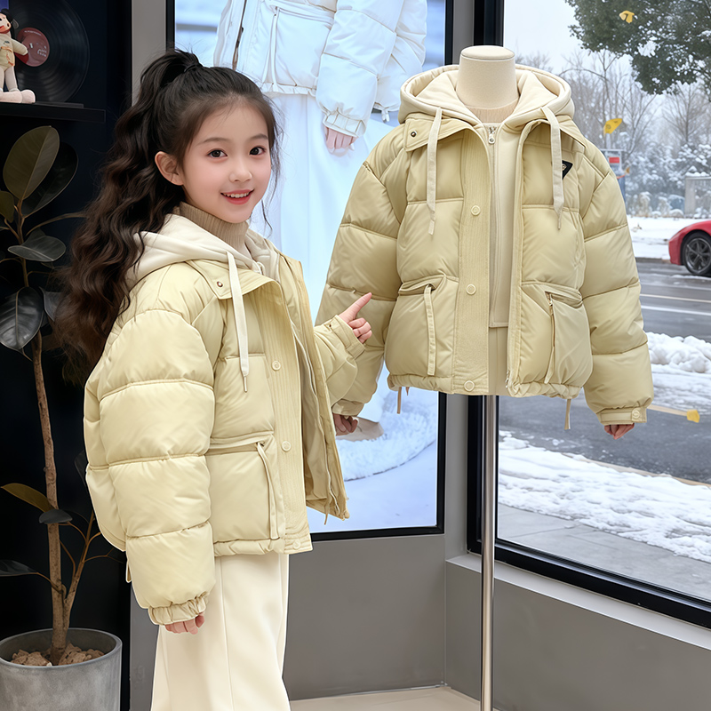 女童棉衣加厚冬装2025新款洋气儿童冬季连帽棉袄女孩棉服外套冬款