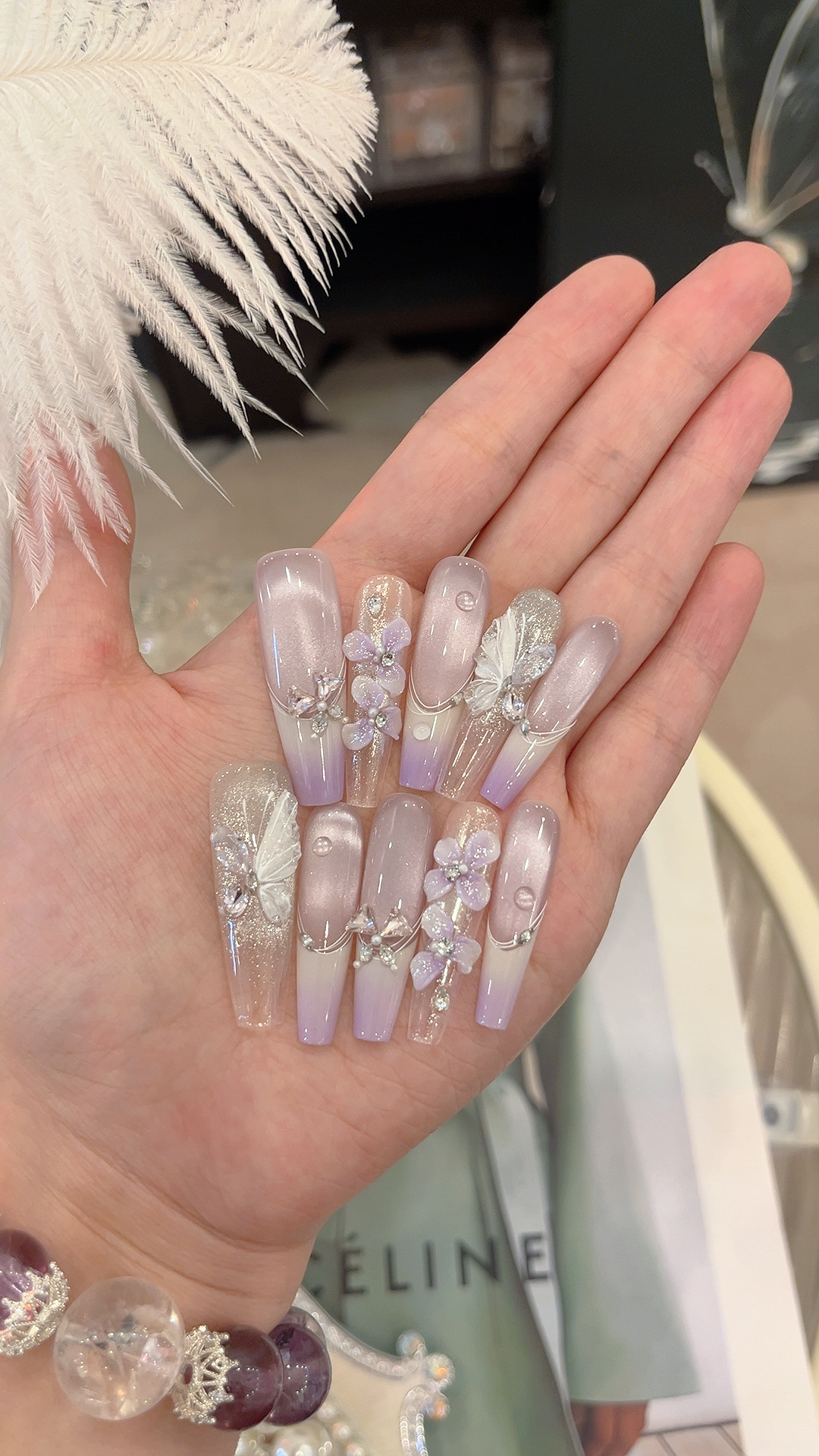 【晨露紫藤. 夏季显白】2025新款高级手绘雕花重复佩戴纯手工穿戴甲