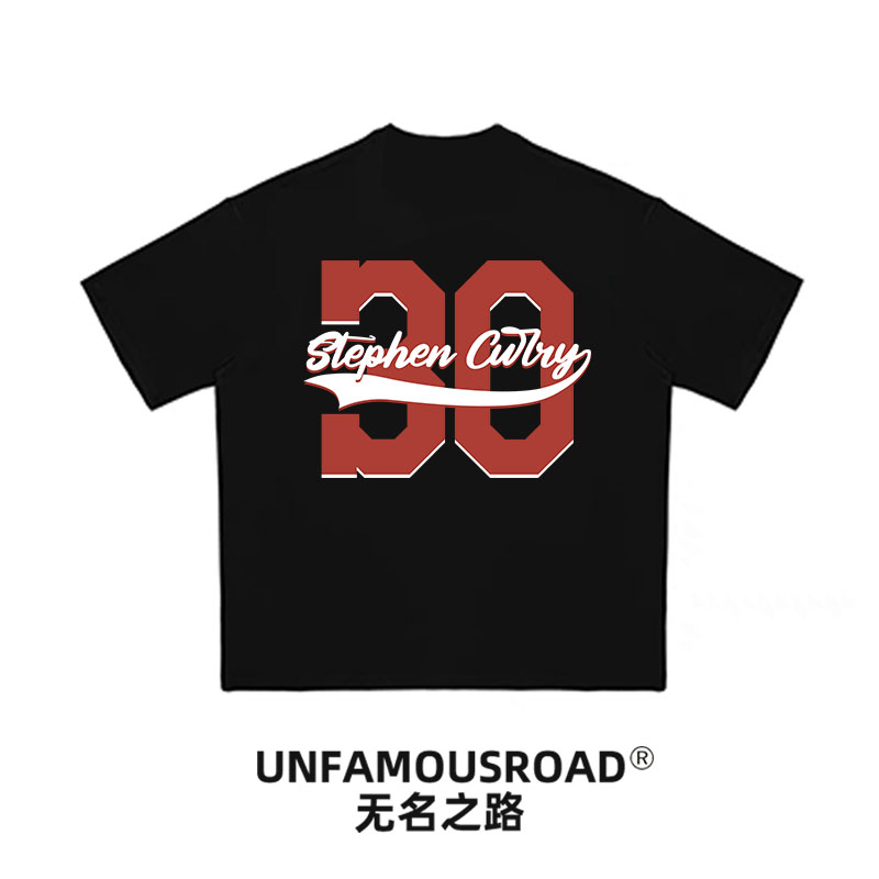 unfamousroad大宇仓-双面美式复古红库里-重磅美式100%纯棉短袖