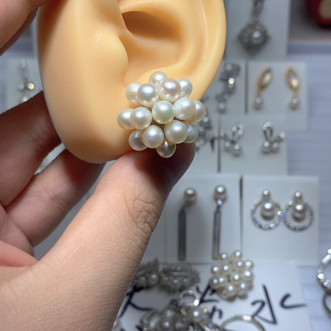 淡水珍珠耳饰银S925镶嵌