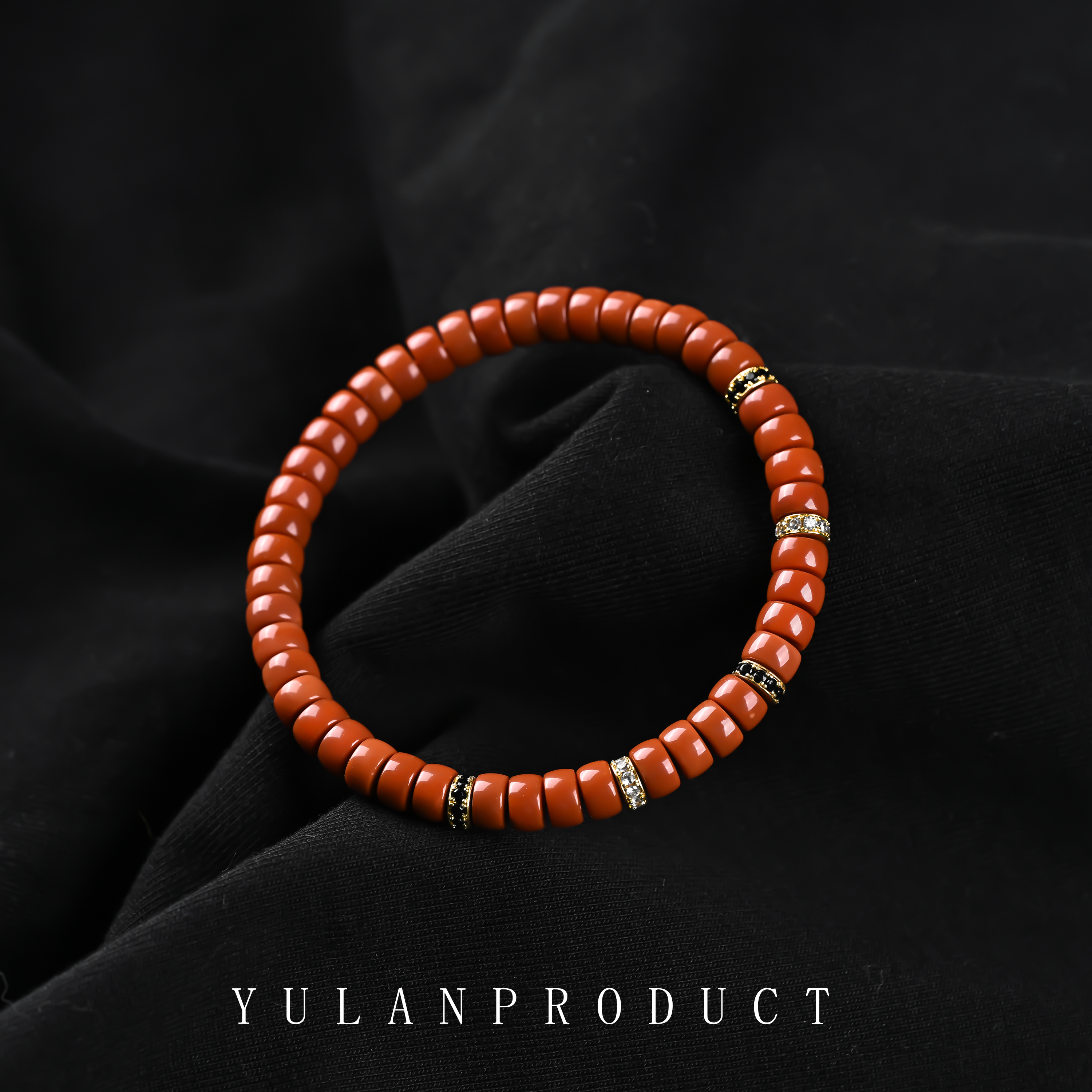 龙虎山南红药片6mm-黑白钻满配-精工百搭