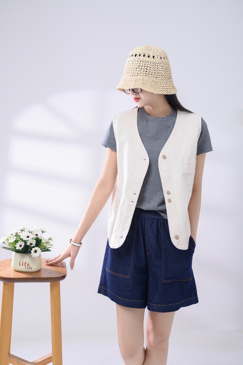 25秋圆角宽松型薄款女春秋季极简风马夹休闲上衣时尚宽松牛仔MJ10