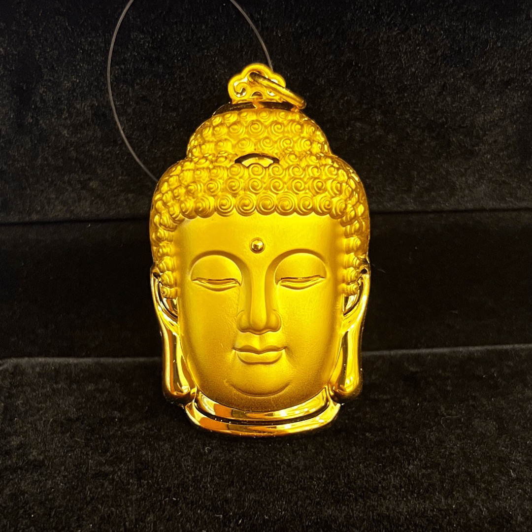 足金999 佛头福字黄金吊坠