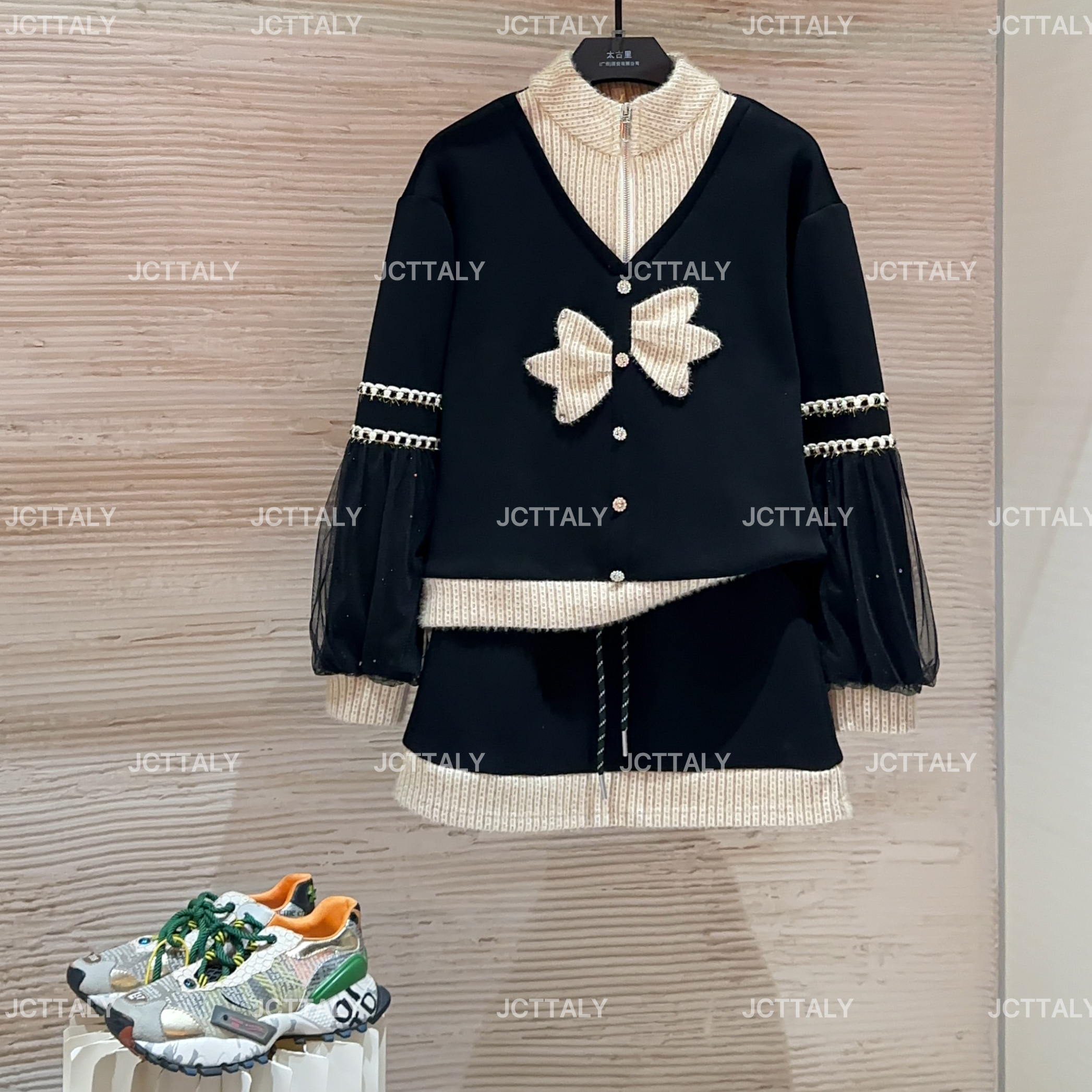 【宠粉价】（加绒）休闲风时尚套装拼接衬衫冬季小香风黑色TZ-846